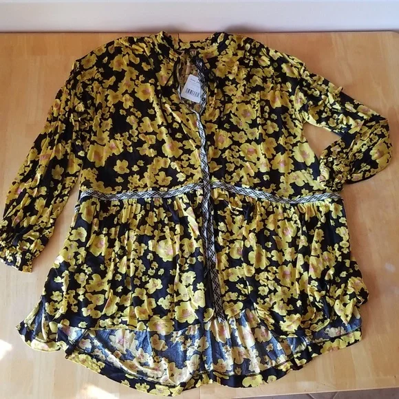 Free People Love Letter Floral Tunic Boho Oversized Blouse Top Dress - Picture 8 of 12